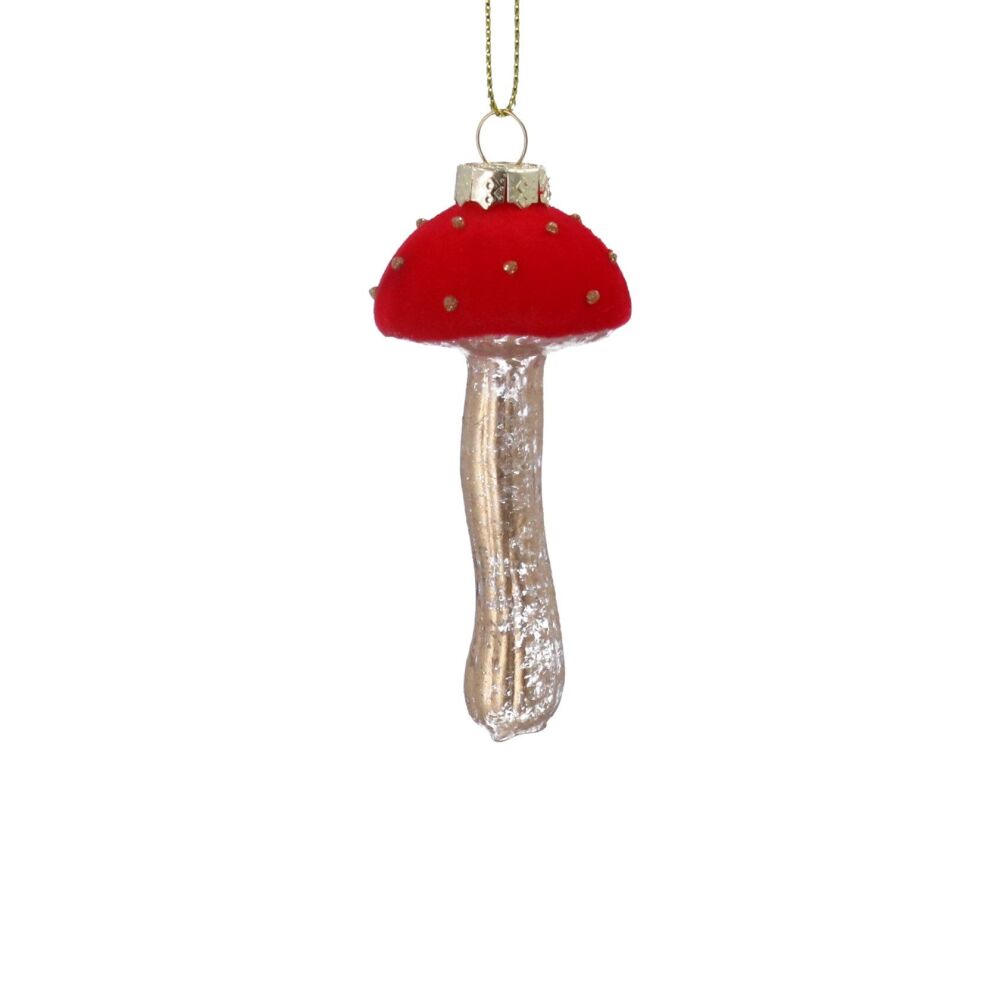 Gisela Graham Red Flock and Glass Toadstool Decoration