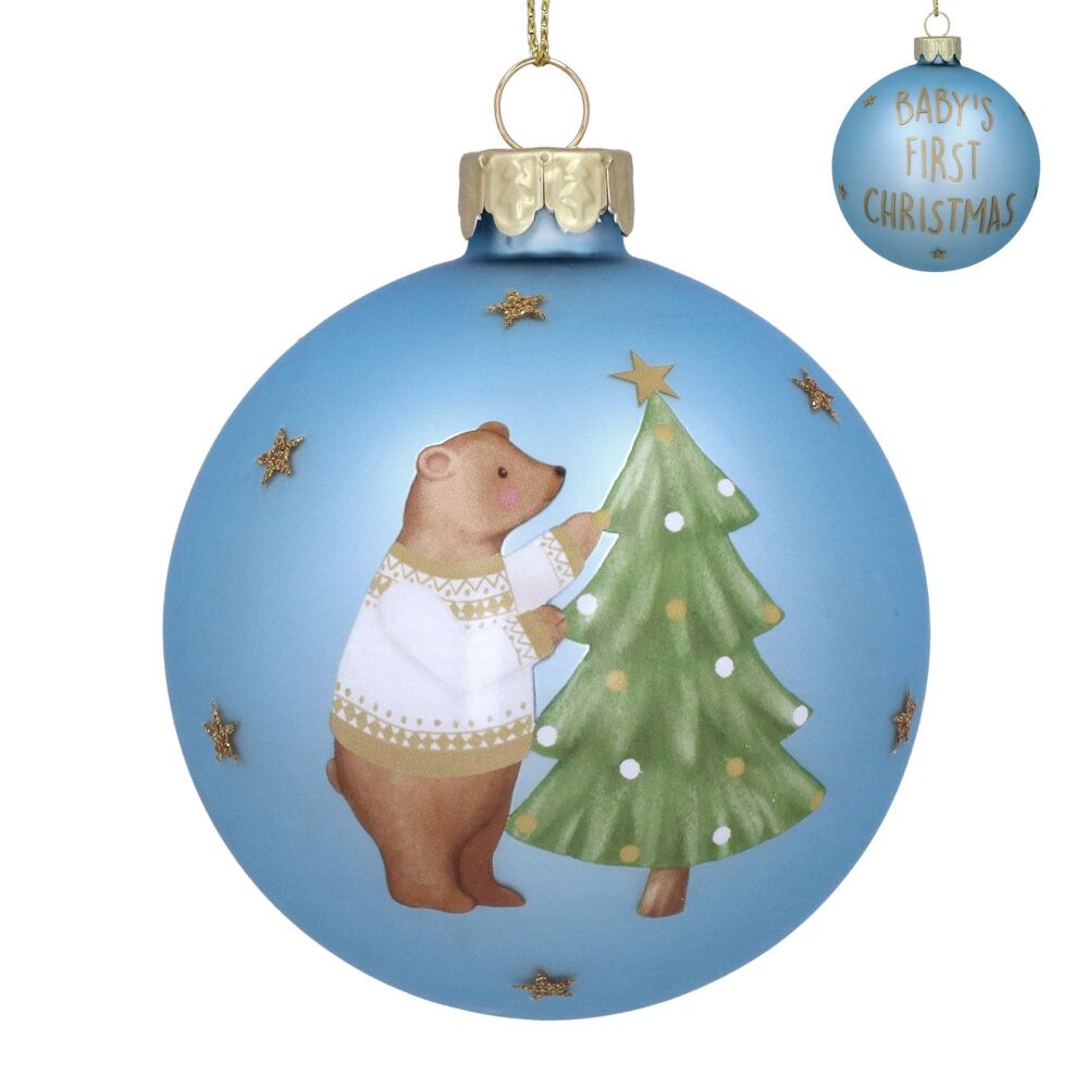 Gisela Graham Baby's First Christmas Bear Bauble - Blue