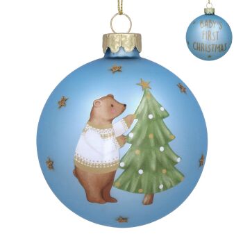 Gisela Graham Baby's First Christmas Bear Bauble - Blue