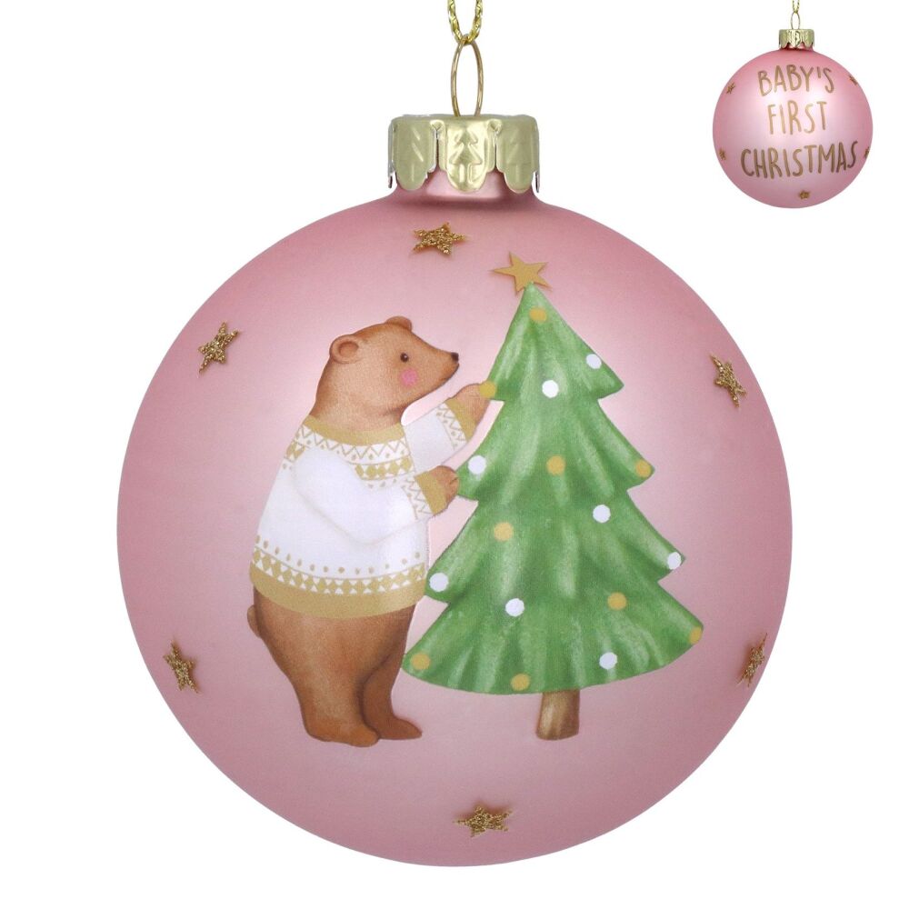 Gisela Graham Baby's First Christmas Bear Bauble - Pink