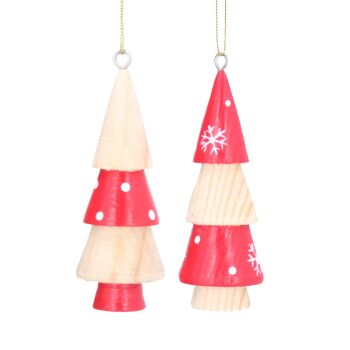 Gisela Graham Wooden Tree Decorations - Set of 2