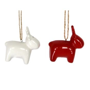 Gisela Graham Ceramic Red and White Deer - Set of 2