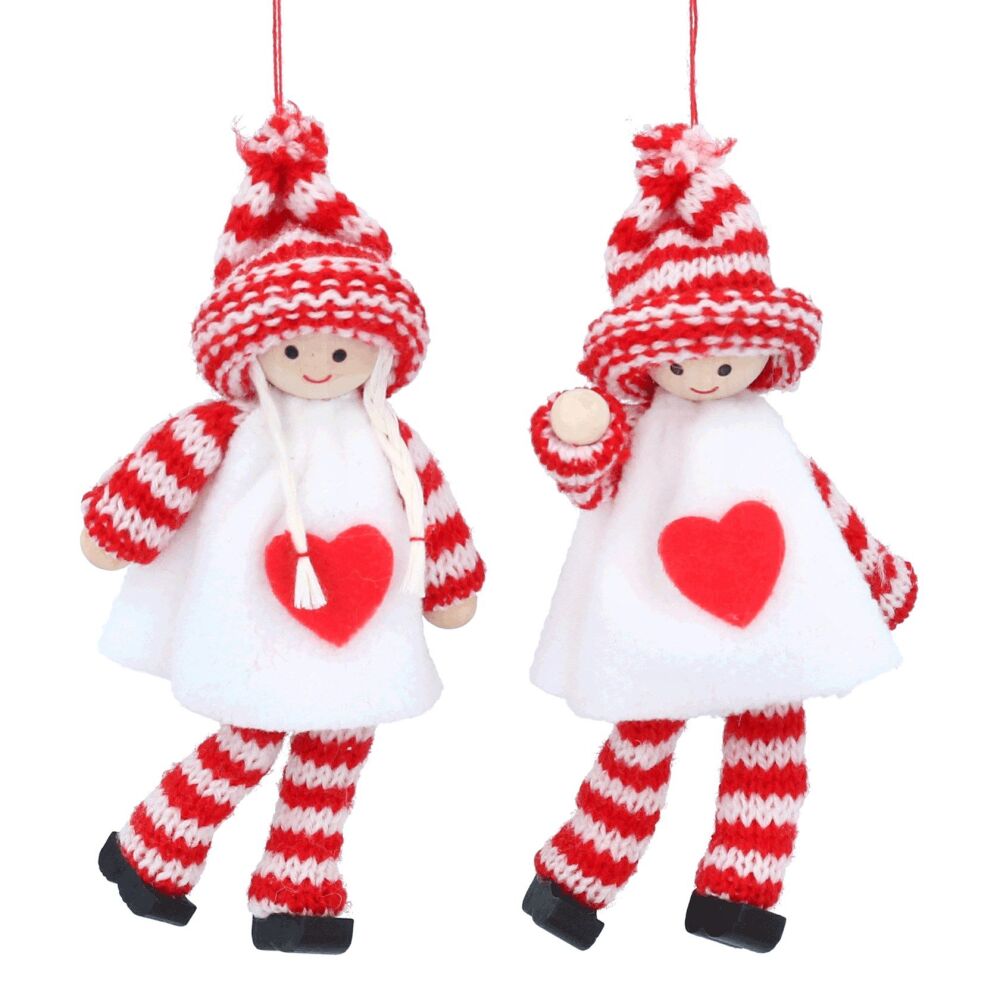 Gisela Graham Red and White Knitted Dolls - Set of 2