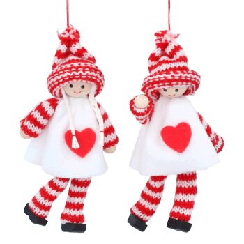 Gisela Graham Red and White Knitted Dolls - Set of 2