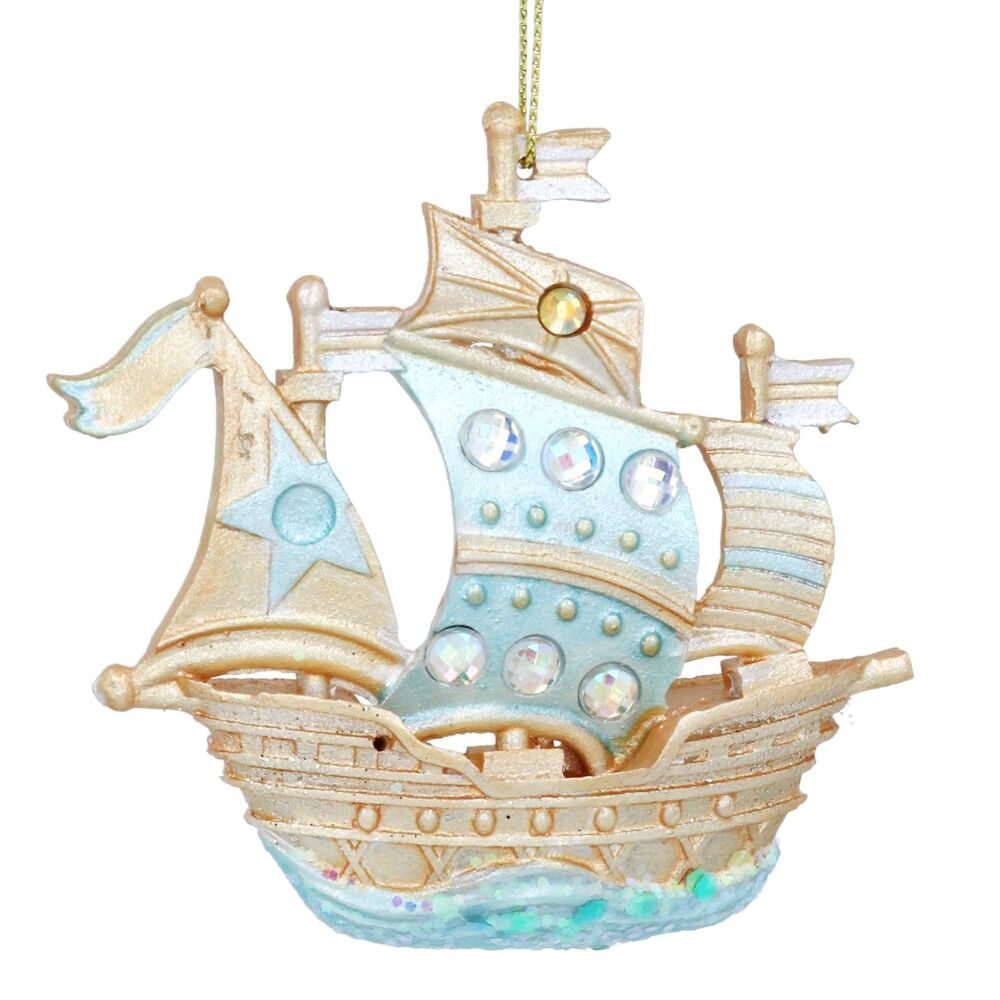 Gisela Graham Blue and Gold Pirate Ship Decoration