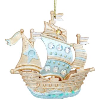 Gisela Graham Blue and Gold Pirate Ship Decoration