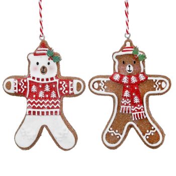 Gisela Graham Gingerbread Teddy Decorations - Set of 2