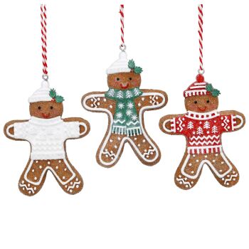 Gisela Graham Gingerbread Men in Jumpers Decoration - 3 Assorted