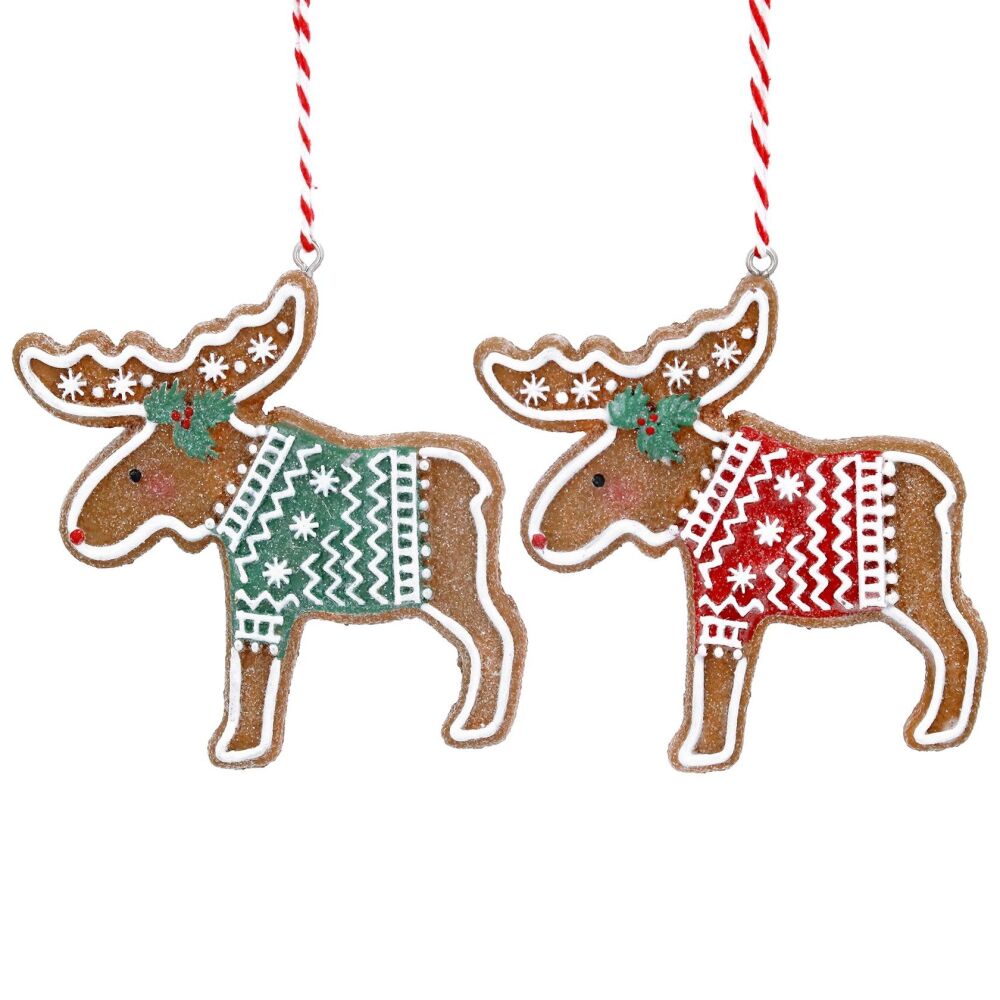 Gisela Graham Iced Gingerbread Moose Decorations - Set of 2