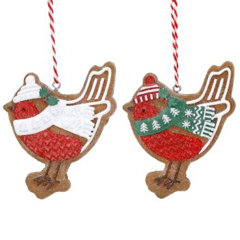 Gisela Graham Iced Gingerbread Robins - Set of 2