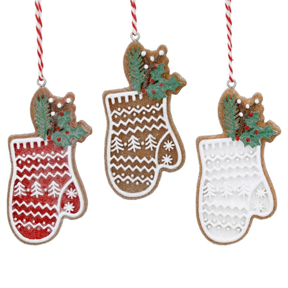 Gisela Graham Iced Gingerbread Mittens - Set of 3