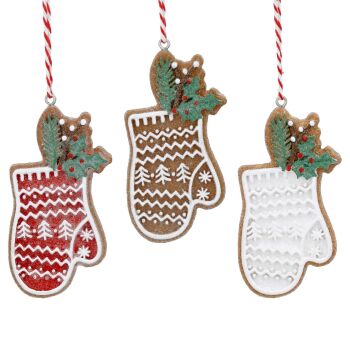 Gisela Graham Iced Gingerbread Mittens - Set of 3