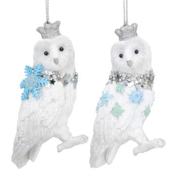 Gisela Graham White and Blue Resin Owl Decoration