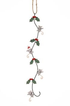 Holly Ribbon of Mice Decoration