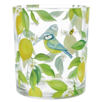 Gisela Graham Lemon and Blue Tit Glass T-Lite Holder