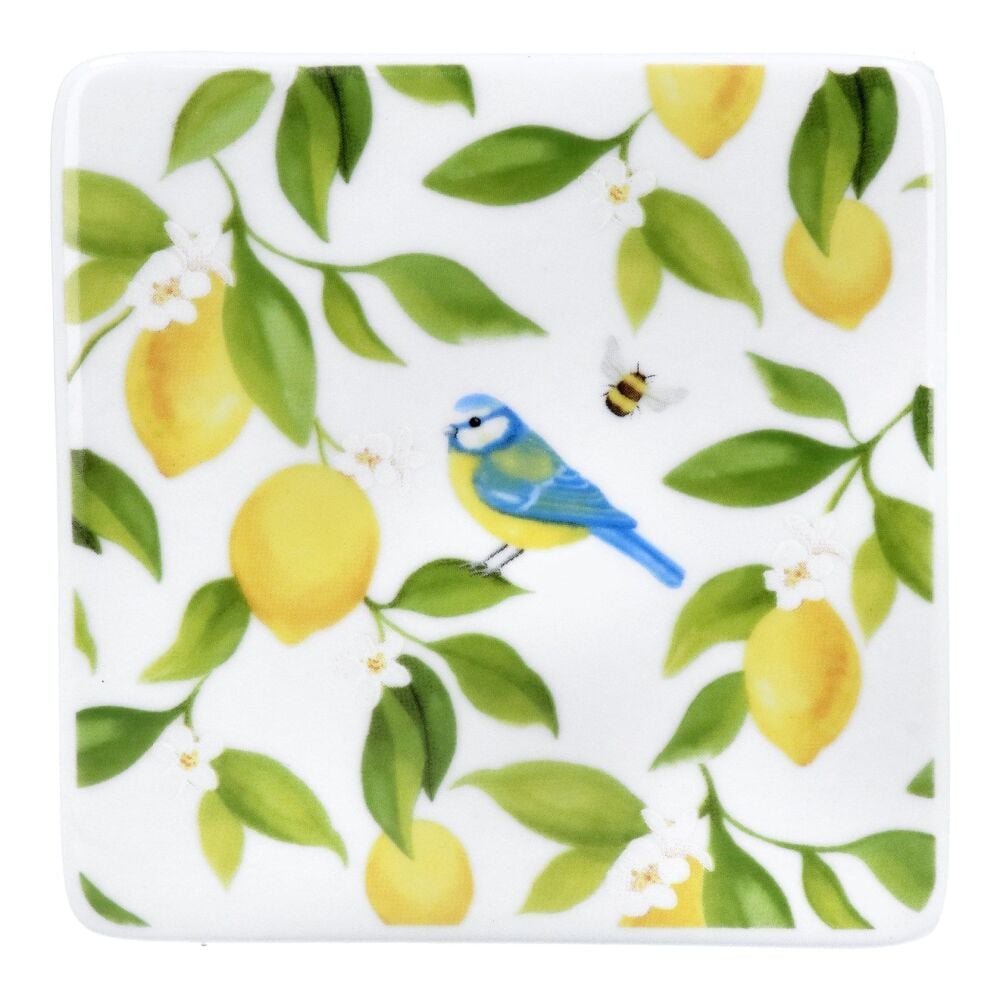 Gisela Graham  Lemon and Blue Tit Porcelain Coaster