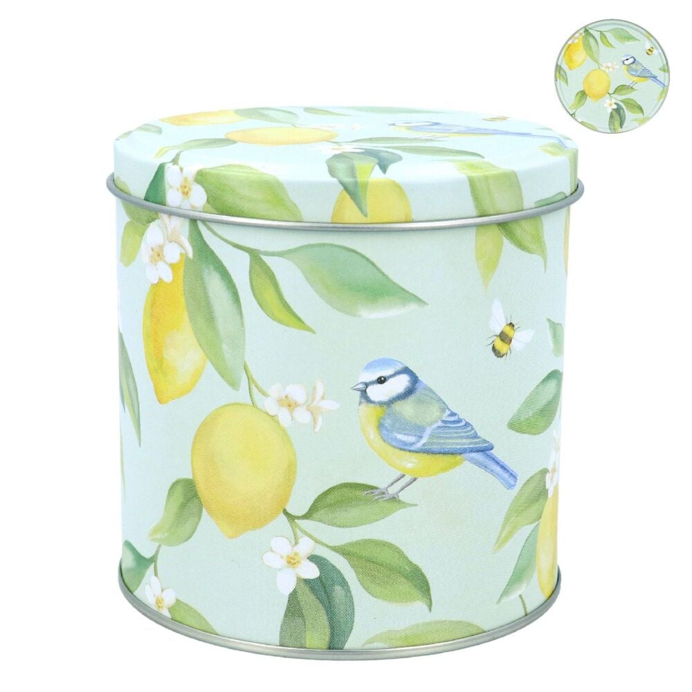 Gisela Graham Lemon and Blue Tit Metal Tin