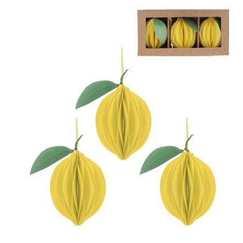 Gisela Graham Paper Honeycomb Lemon Decorations - Box of 3