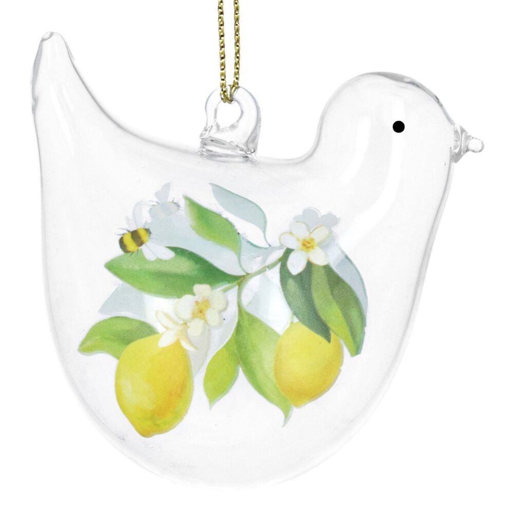 Gisela Graham Lemon and Blue Tit Glass Bird Decoration