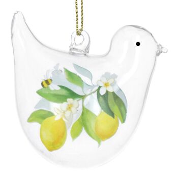 Gisela Graham Lemon and Blue Tit Glass Bird Decoration