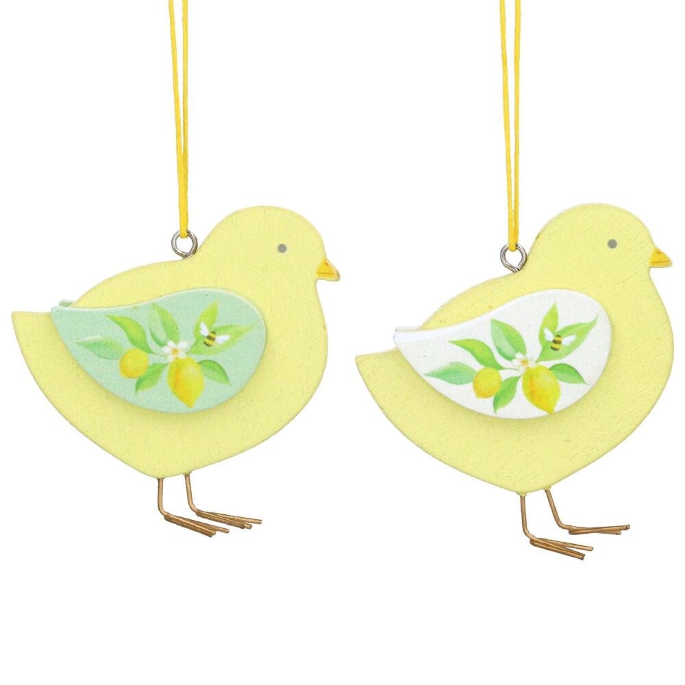 Gisela Graham Wooden Lemon Design Chick Decorations - Set of 2