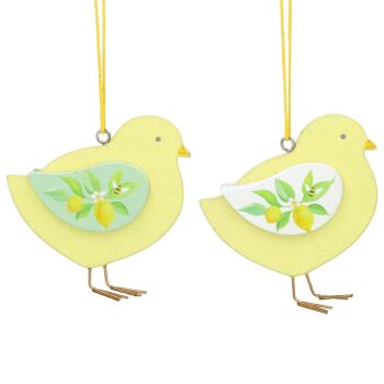 Gisela Graham Wooden Lemon Design Chick Decorations - Set of 2