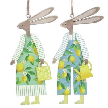 Gisela Graham Lemon Design Boy and Girl Bunny Decorations - Set of 2