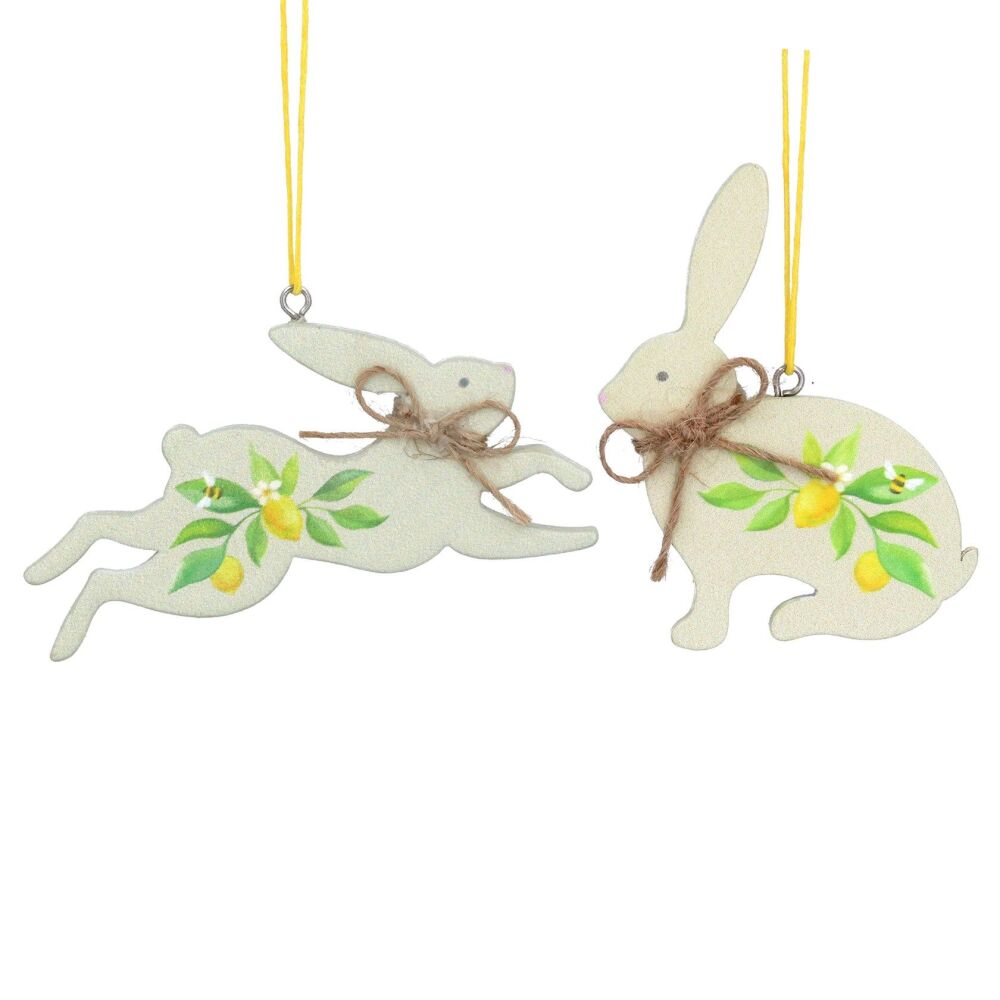 Gisela Graham Wooden Lemon Design Bunny Decorations - Set of 2