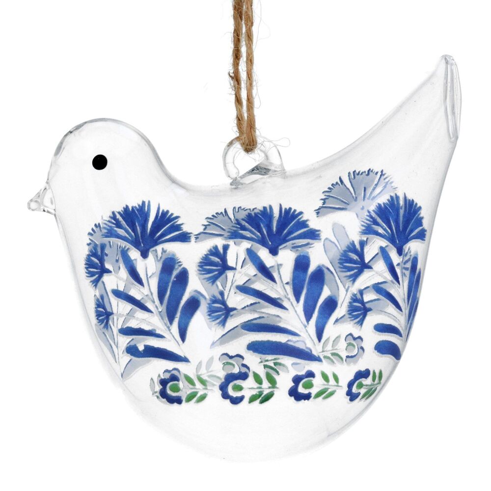 Gisela Graham Country Flowers Glass Bird Decoration