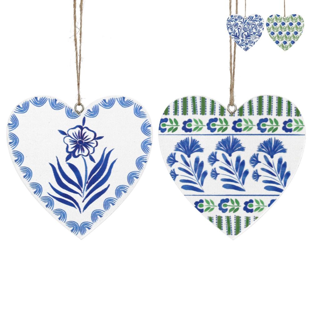 Gisela Graham Country Flowers Wooden Heart Decorations - Set of 2