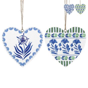 Gisela Graham Country Flowers Wooden Heart Decorations - Set of 2