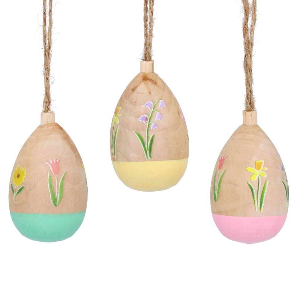 Gisela Graham Pastel Meadow Wooden Egg Decorations - Set of 3