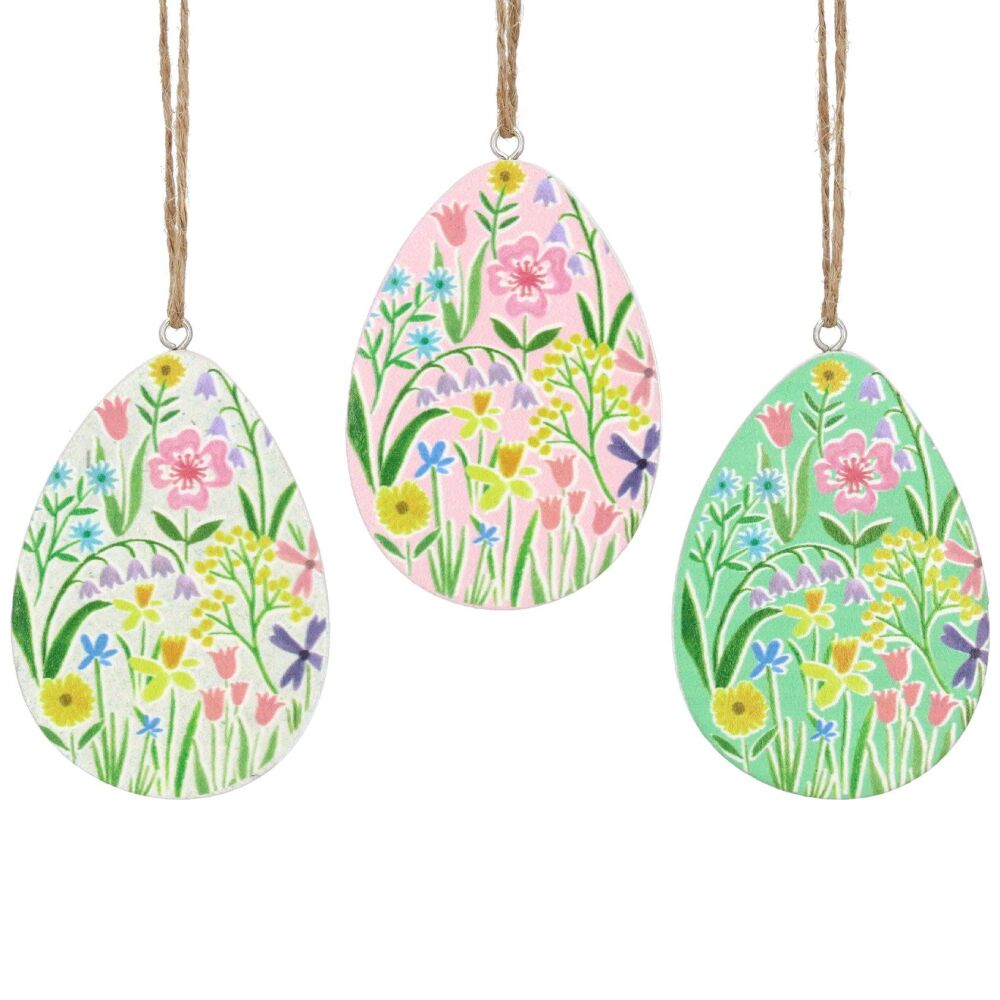 Gisela Graham Pastel Meadow Wooden Egg Decorations - Set of 3