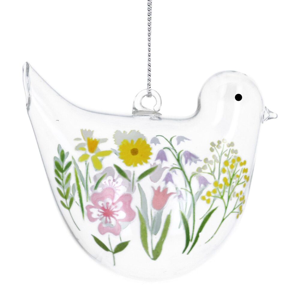 Gisela Graham Pastel Meadow Glass Bird Decoration