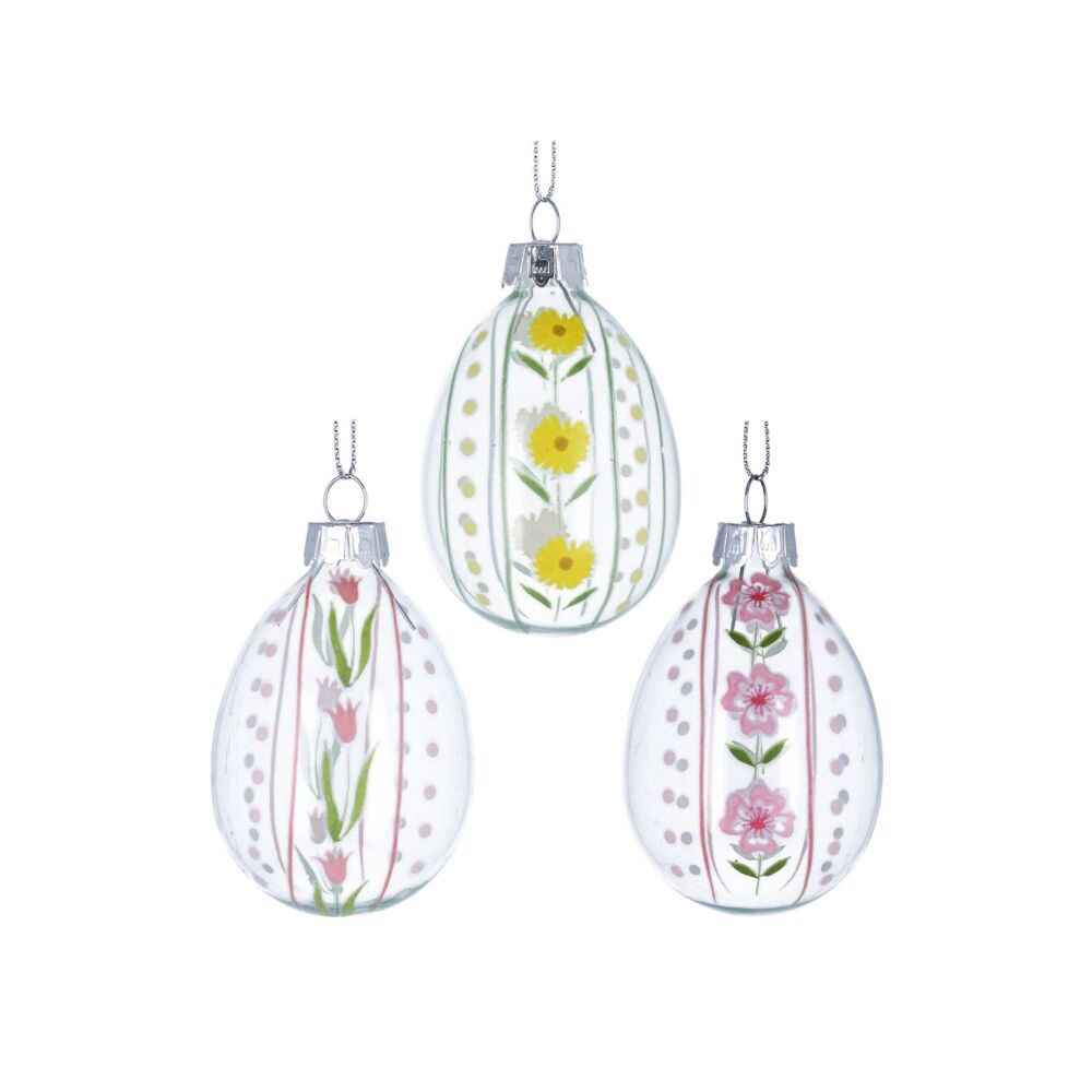 Gisela Graham Pastel Meadow Stripe Glass Eggs - Set of 3
