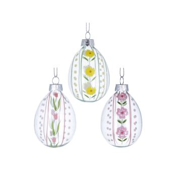Gisela Graham Pastel Meadow Stripe Glass Eggs - Set of 3