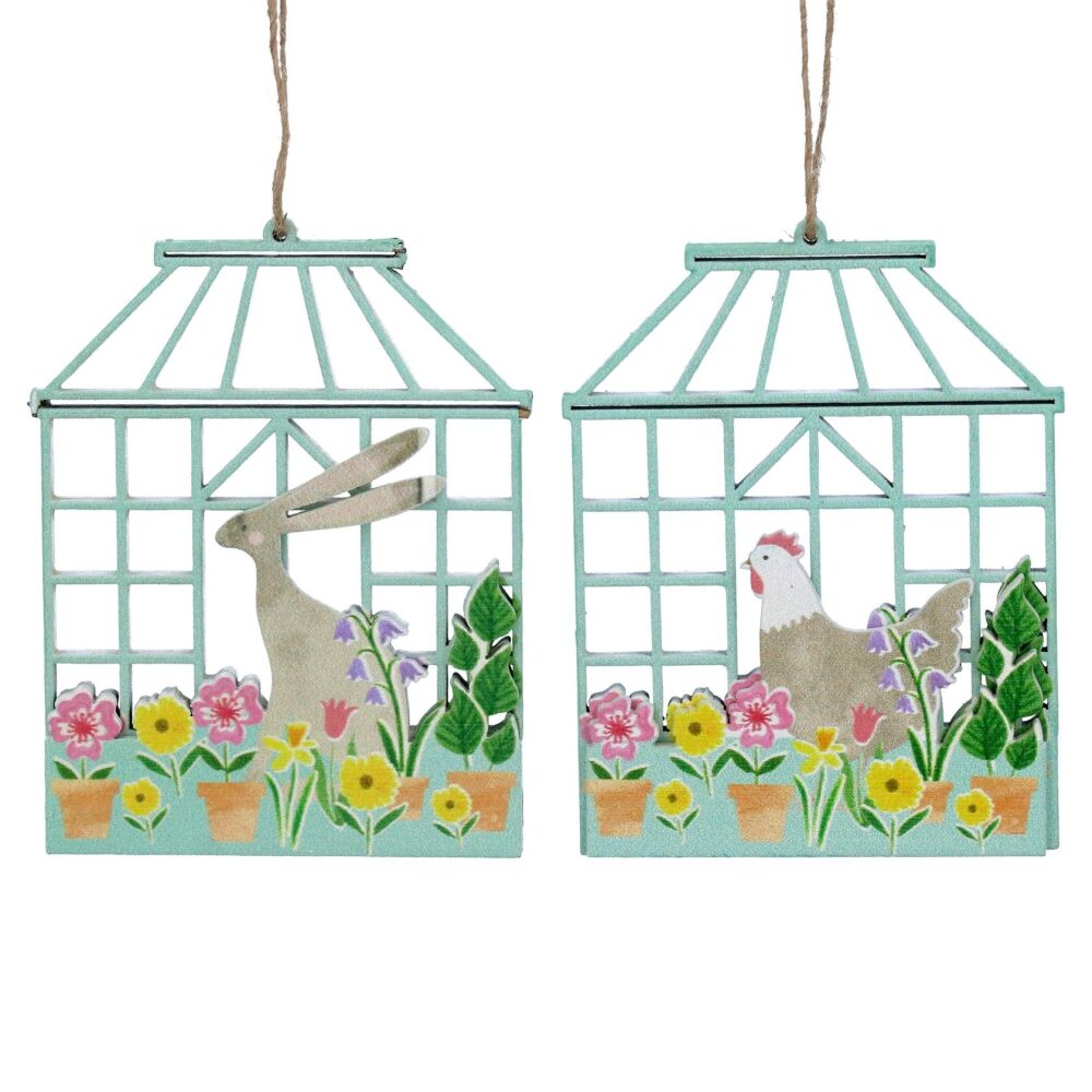 Gisela Graham Pastel Meadow Wooden Greenhouse Decorations - Set of 2
