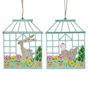 Gisela Graham Pastel Meadow Wooden Greenhouse Decorations - Set of 2