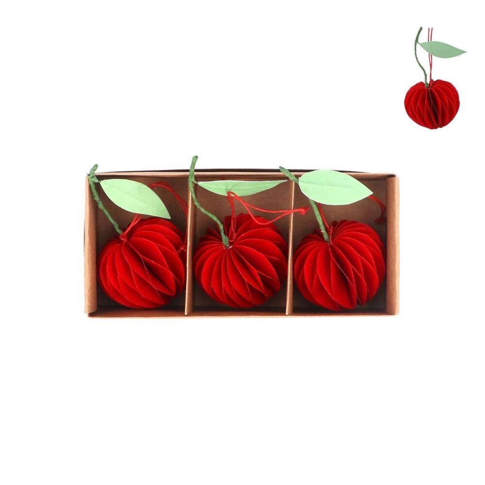 Gisela Graham Paper Honeycomb Cherry Decorations - Box of 3