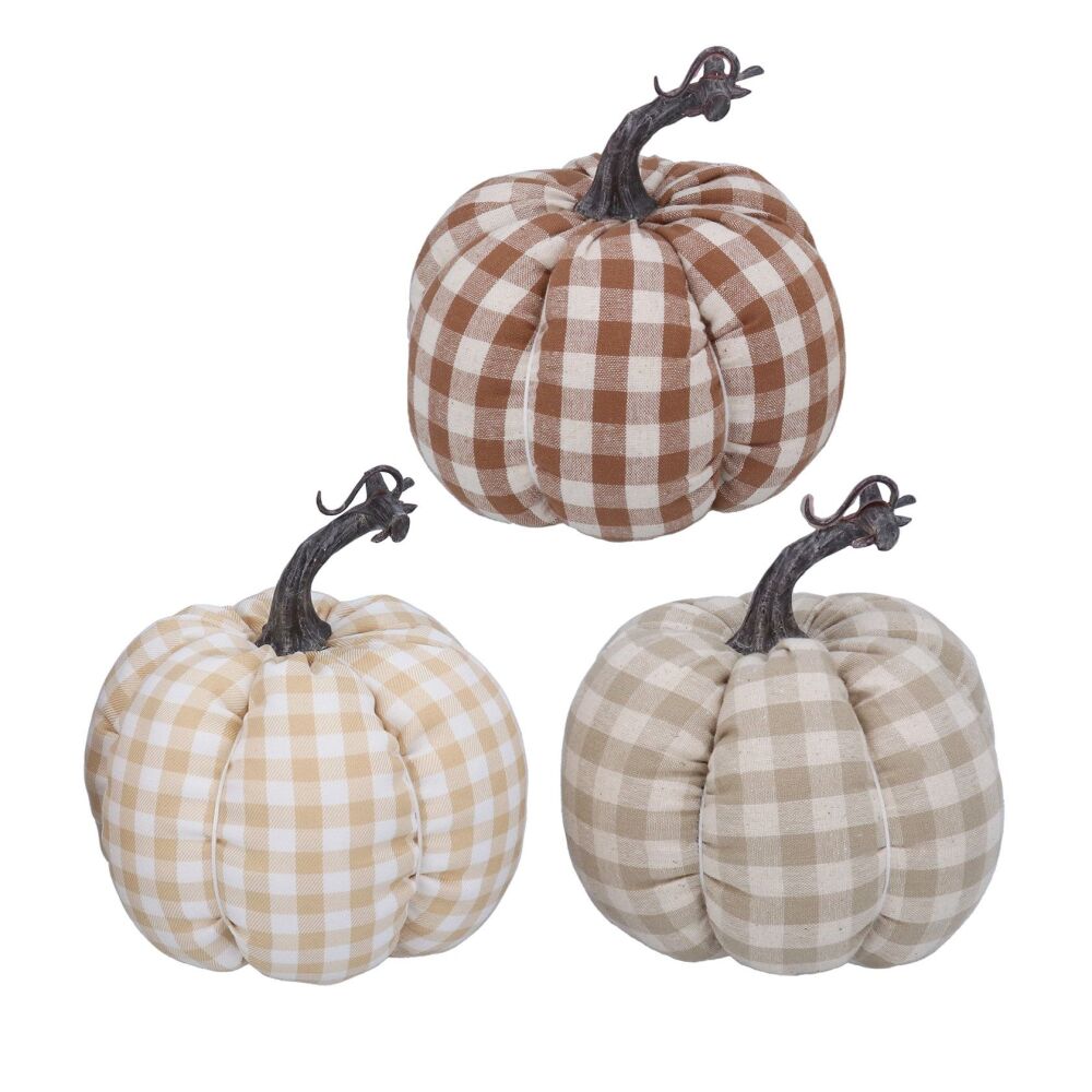 Cotton Gingham Mix Pumpkin Decorations Set of 3 - Small