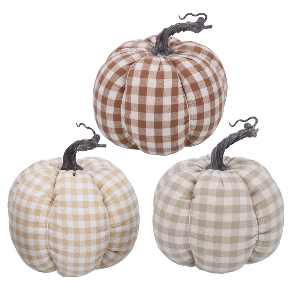 Cotton Gingham Mix Pumpkin Decorations Set of 3 - Large