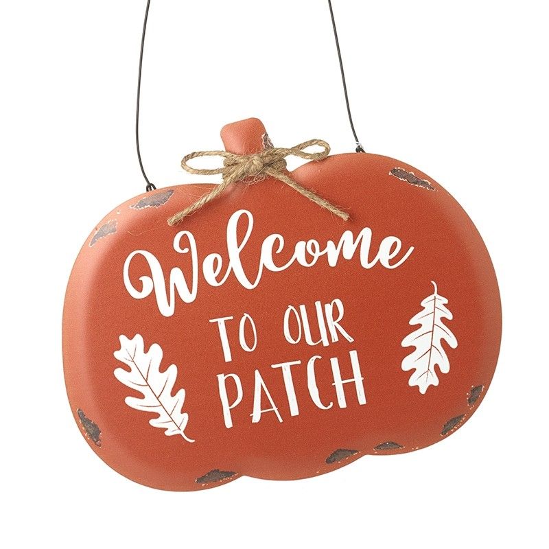 Welcome to Our Patch Metal Pumpkin Sign