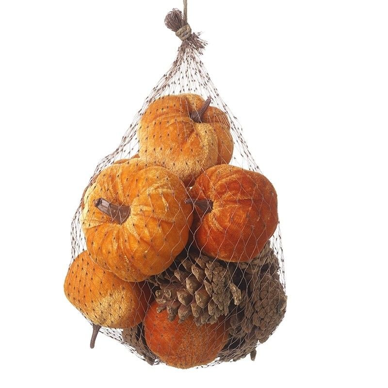 Net of Velvet Pumpkins with Pine Cones