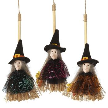 Hanging Witch on Broom Decoration