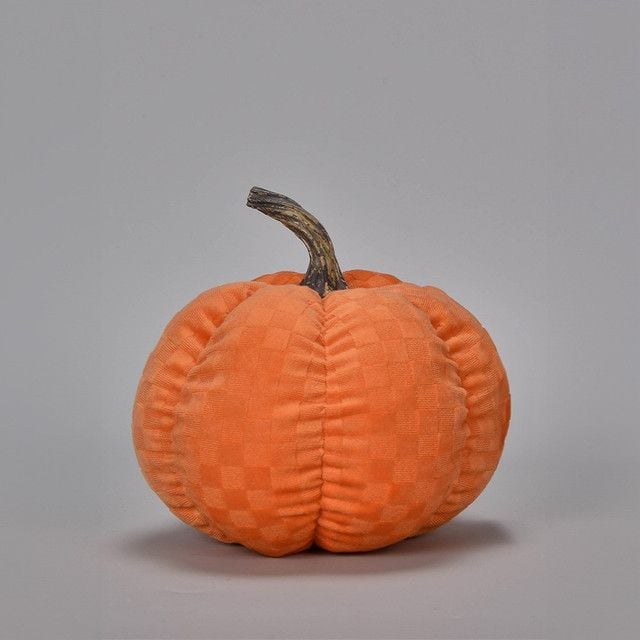 Checkered Fabric Plush Pumpkin Decoration
