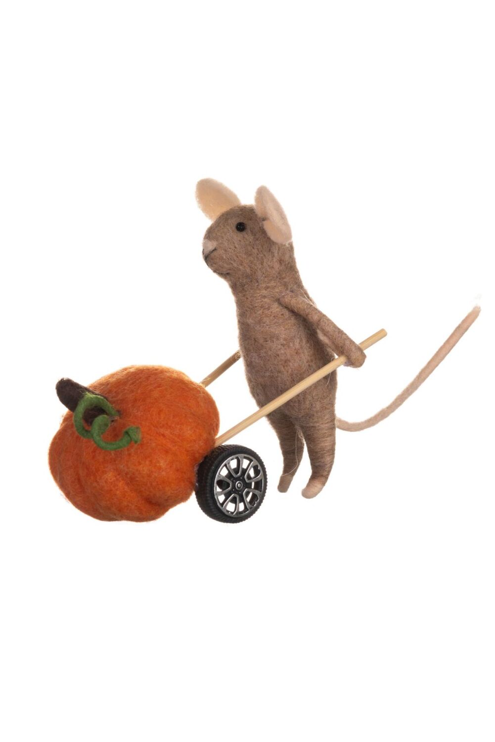 Felt Mouse with Pumpkin Cart Decoration