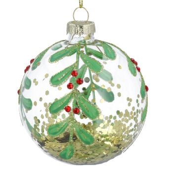 Glass Glitter Filled Bauble with Berry Design