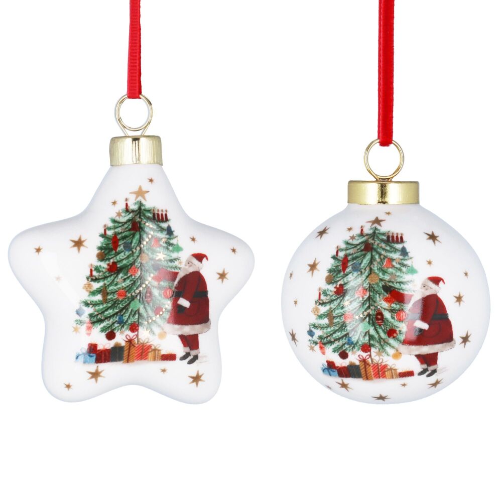 Santa and Tree Ceramic Bauble - 2 Assorted