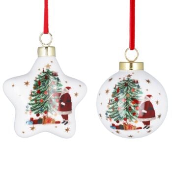 Santa and Tree Ceramic Bauble - 2 Assorted