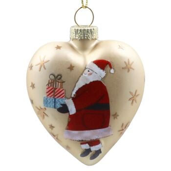 Matt Gold Santa Glass Heart Decoration